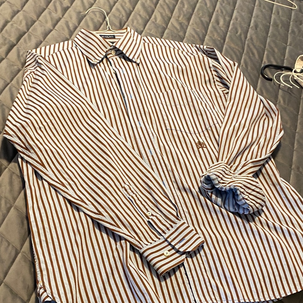 Tommy Bahama Brown and White Striped Men's Shirt